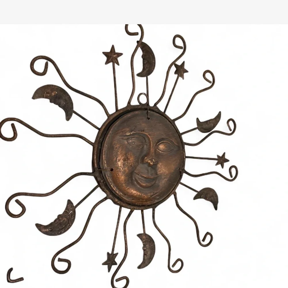 One Vintage Sun & Moon Celestial Metal Rustic Wall Decor 14x14” - Picture 8 of 10